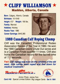 1991 Rodeo America Set A #40 Cliff Williamson Back